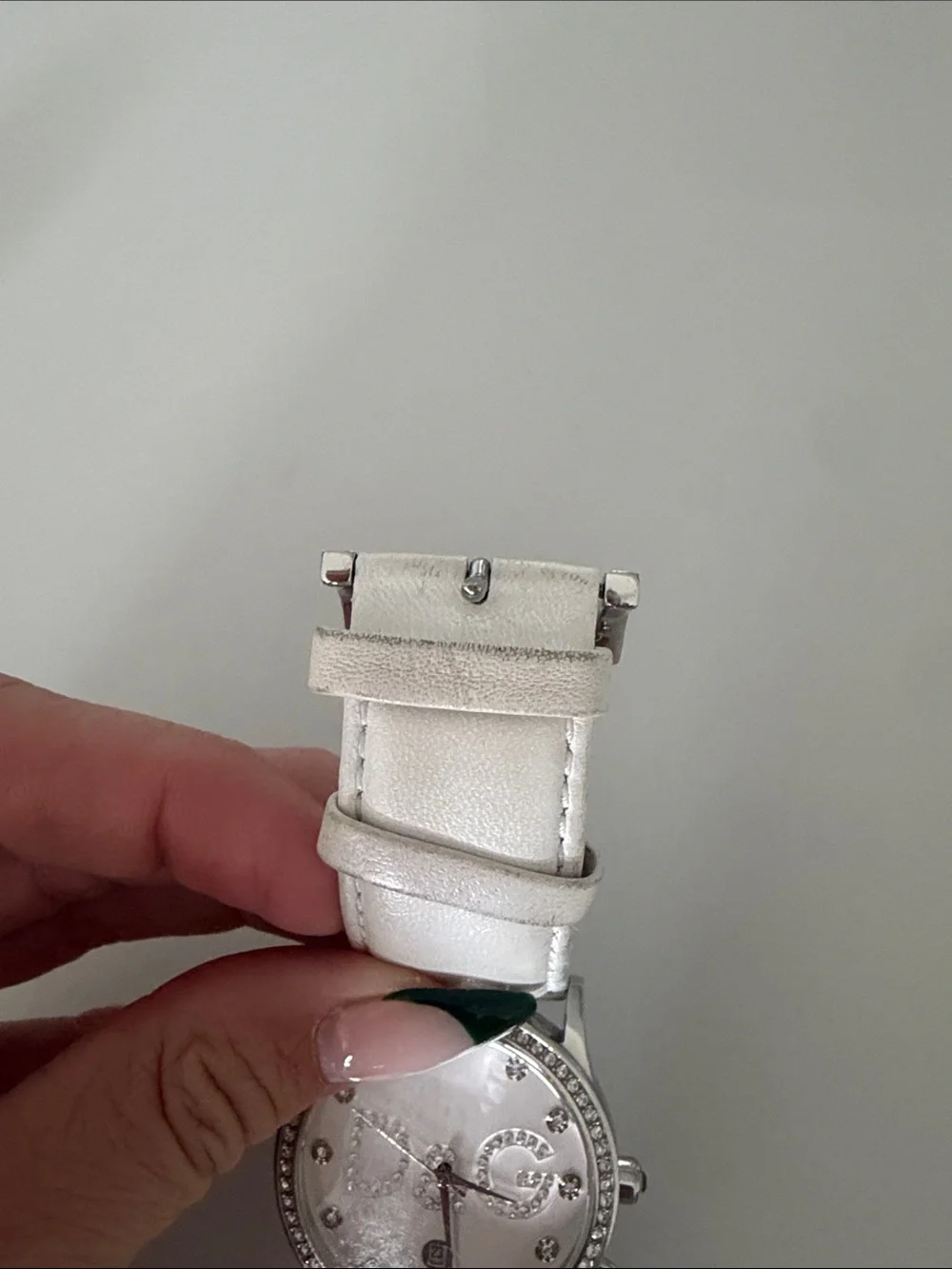 Dolce & Gabbana White Leather Strap Crystal Logo Watch
